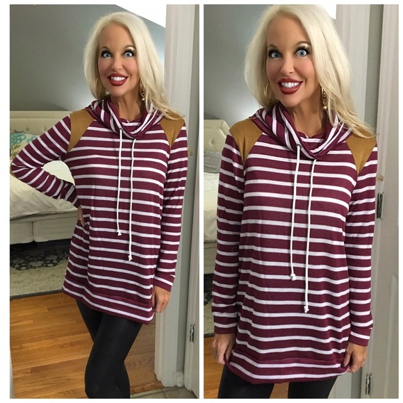 Tops - ❤️LAST 1!! Wine Striped Cowl Neck Front Tie Tunic